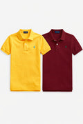 Kids Mesh Polo (Pack Of 2) Yellow And Maroon